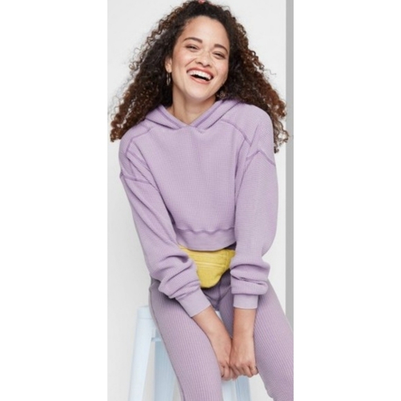 Wild Fable Cropped Waffle knit Hoodie Purple Size S - Picture 1 of 13